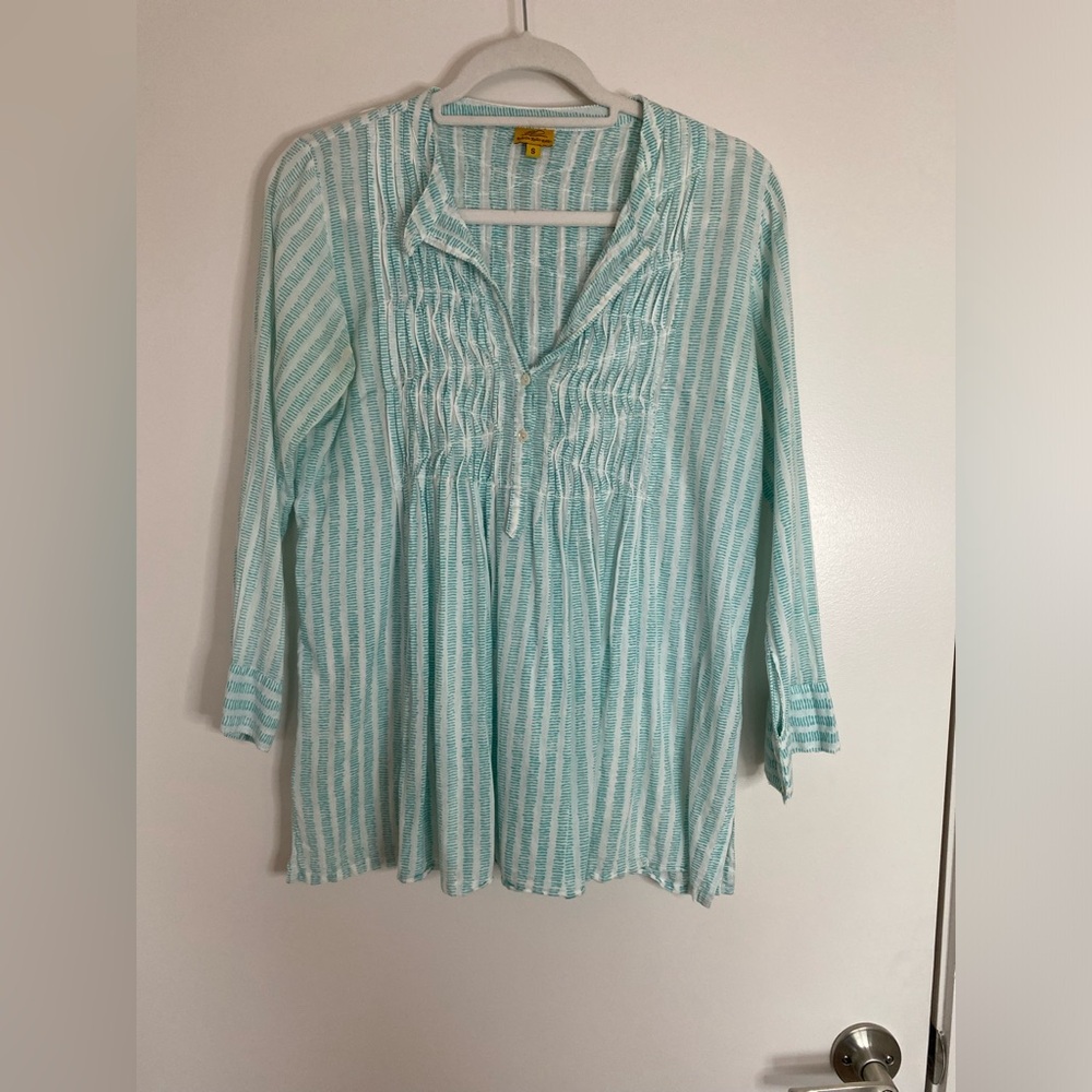 Roller Rabbit Green Smocked Tunic with Mandarin Collar -Size S